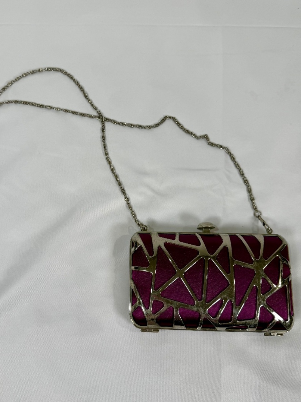 Vintage Purple Satin Clutch Geometric Silver Frame Y2K Evening Bag